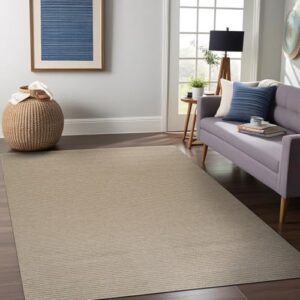 Beverly Rug Non-Slip Modern Rug 8x10 Solid Traditional Rubber Backing Machine Washable Soft Thin Indoor Area Rugs for Living Room Stain Resistant Non Shedding Casual Carpet (8 x 10 Beige)