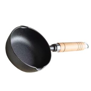 Cast Iron Melting Pot, Mini Egg Frying Pan Oil Heating Pan Milk Butter Warmer Pot with Wood Handle for Home Kitchen