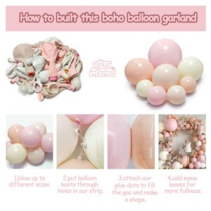 Pink White Balloon Garland Double Stuffed Baby Pink Blush Balloons Pastel Pink Cream Beige Balloons Light Pink Ivory Balloon Arch Kit for Boho Birthday Baby Shower Wedding Bridal Party Decor