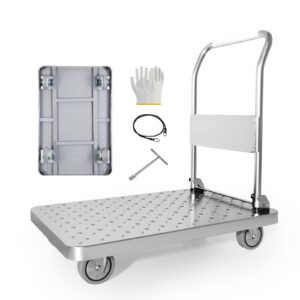 platform trucks portable 2200lbs steel push dolly platform trucks with mute wheels, 35.6" x 23.6"x37.4" in large flatbed heavy duty industrial push cart for easy storage luggage moving