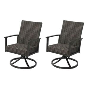 four seasons courtyard nantucket all weather woven swivel rocker chairs outdoor dining cushioned seating furniture set, 2 pack, dark brown