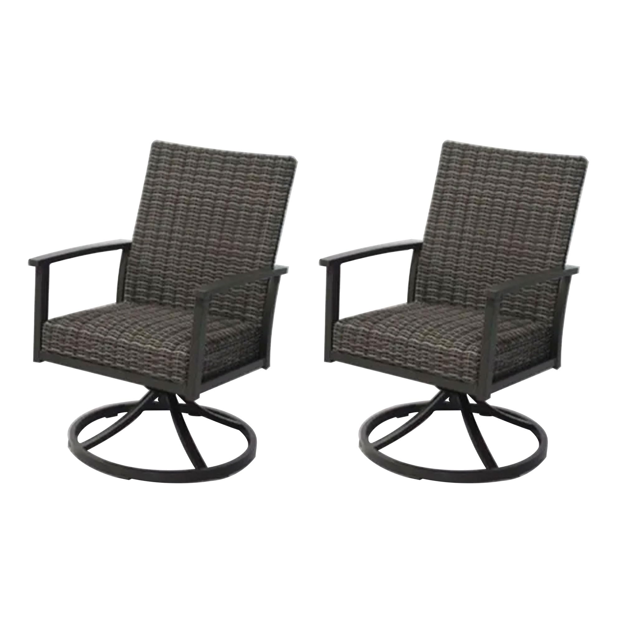 Four Seasons Courtyard Nantucket All Weather Woven Swivel Rocker Chairs Outdoor Dining Cushioned Seating Furniture Set, 2 Pack, Dark Brown