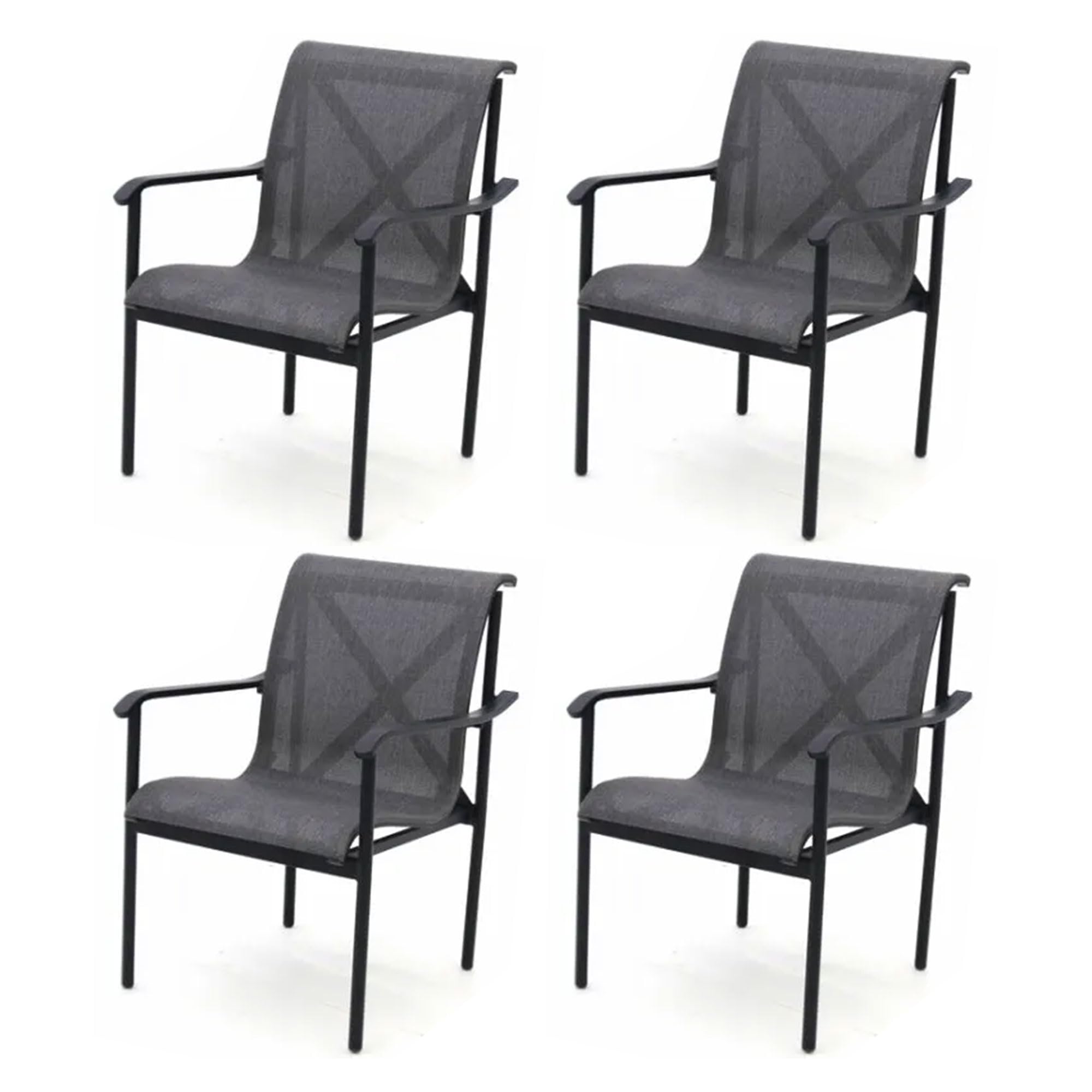 Four Seasons Courtyard Norwalk Outdoor Patio Dining Arm Chair Backyard Furniture Set with Supportive Aluminum Frame, Gray, 4 Pack