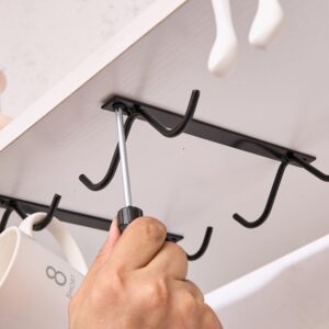 AMUFYSHH 4 Packs Mug Hooks Under Cabinet, Coffee Cup Hooks for Hanging Under Shelf, Mugs Organizer Rack with 16 Hooks for Displaying Mugs, Coffee Cups and Kitchen Utensils, Coffee Bar Accessories