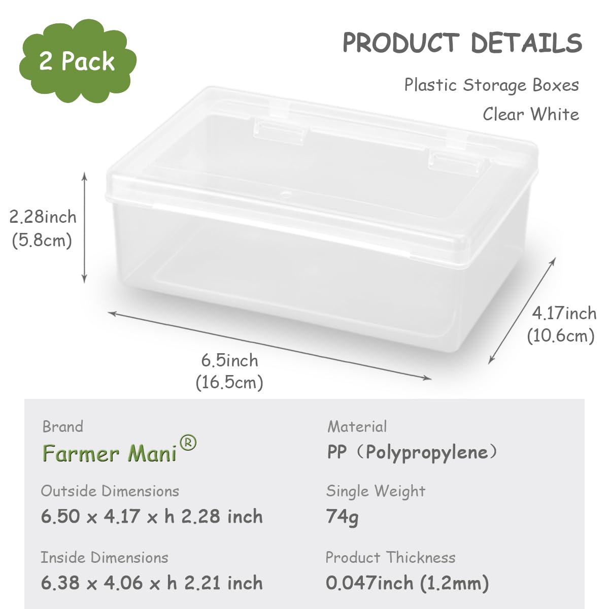 2Pack Polypropylene Rectangle Small Storage Containers Box,Rectangular Clear Plastic Storage Containers Box for Collecting Small Items, Beads, Game Pieces, Business Cards, Crafts Accessories