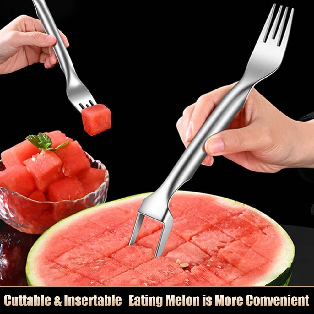 2-in-1 Stainless Steel Fruit Cutter, 2024 New Watermelon Fork Slicer Cutter Slicer Tool, Dual Head Fruit Forks Slicer Knife (2Pcs)