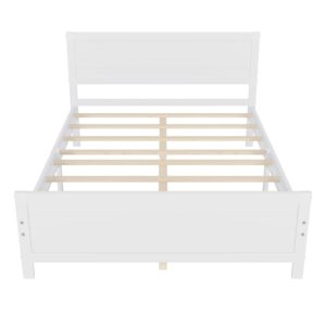 Queen Size Wood Platform Bed Frame with Headboard, Mattress Foundation with Slat Support, No Box Spring Needed, White