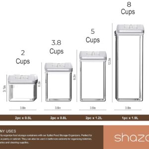 Shazo (Set of 7 Airtight Food Storage Containers with Lids - Leakproof, BPA Free Clear Plastic Cereal Containers for Kitchen & Pantry Organization