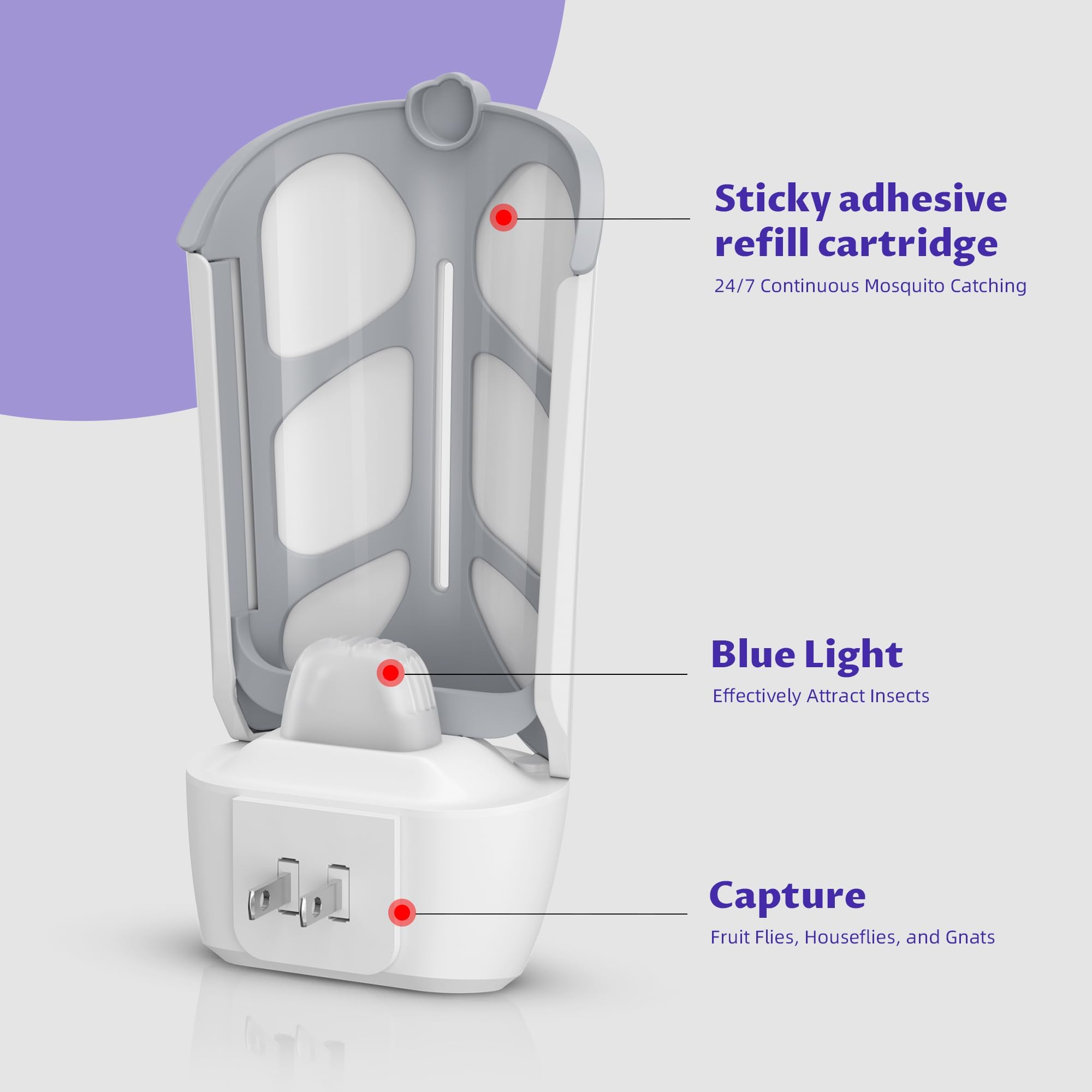 Flying Insect Trap for Indoor, Fruit Fly Traps for Home, Fly Trap Captures Fruit Flies, Moths, Houseflies, Mosquito and Gnats for Indoors (1 Plug-in Base + 1 Refill Cartridge)