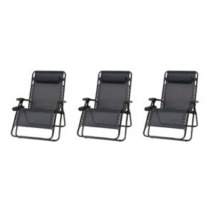 four seasons courtyard sunny isles xl zero gravity outdoor patio reclining chair steel frame comfortable lounge seating furniture set, 3 pack, black