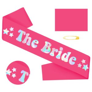 generic the bride iridescent sash, hot pink bride to be sash,bachelorette party sash, bridal shower engagement wedding party, hen party decorations supplies, future mrs sash