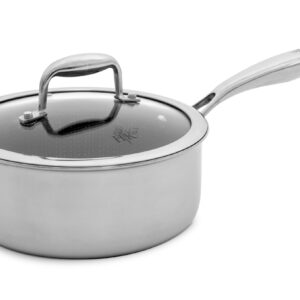 Hell's Kitchen Hybrid 2.5 Qt Saucepan and lid, Tri-Clad Stainless Steel and Nonstick Ceramic, PFAS Free, no PFOA, PTFE, or Teflon, Non Toxic Cookware, Metal Utensil Safe, All Cooktops and Oven Safe