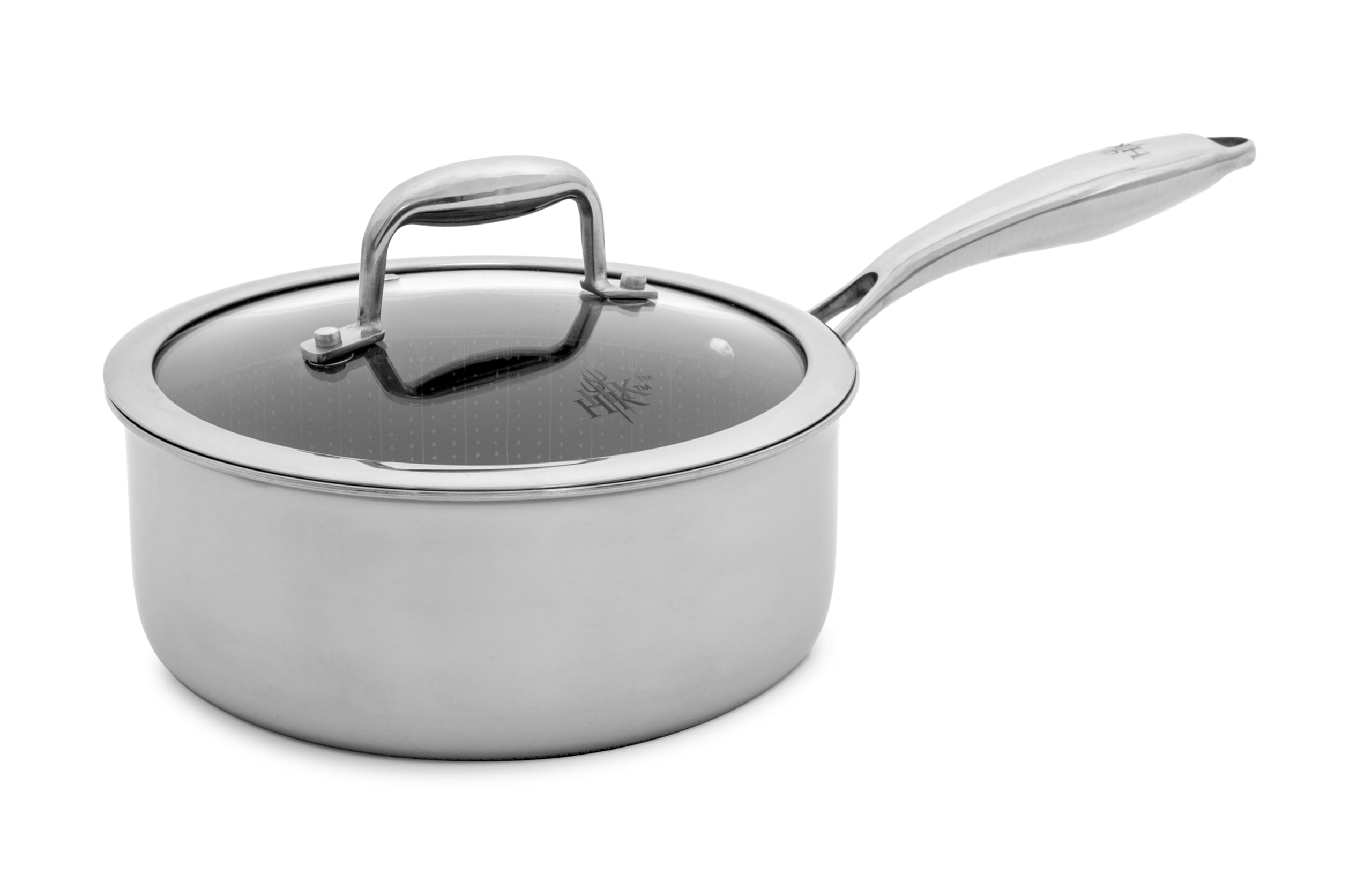 Hell's Kitchen Hybrid 2.5 Qt Saucepan and lid, Tri-Clad Stainless Steel and Nonstick Ceramic, PFAS Free, no PFOA, PTFE, or Teflon, Non Toxic Cookware, Metal Utensil Safe, All Cooktops and Oven Safe