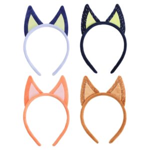 jing xin 4 pcs blue family party supplies plush soft dog ears headbands costume for halloween play day one size elastic headband