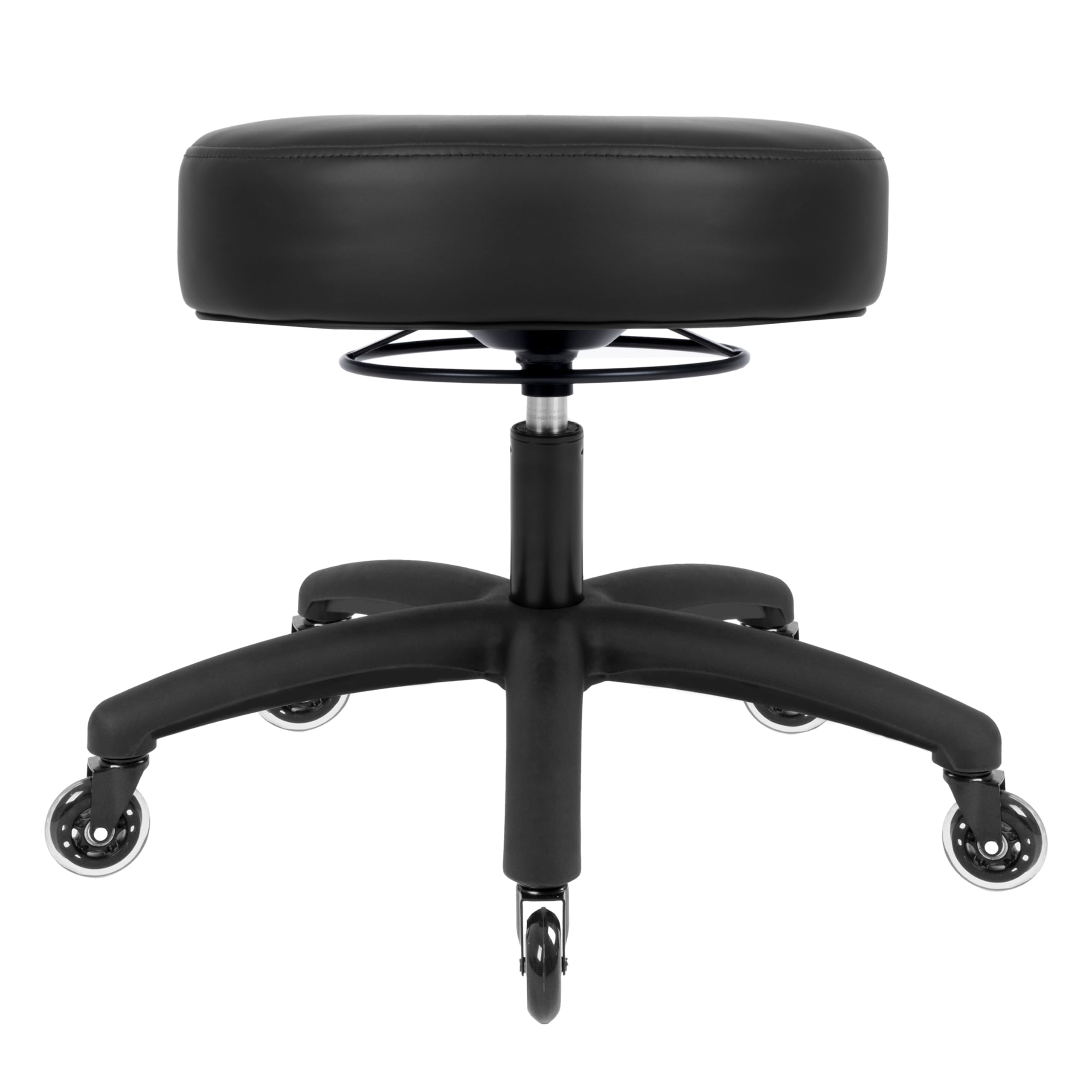 Chair Master 17" Round Vinyl Fabric Stool, Table Height, 360 deg Level Activation, Heavy Duty, Lab, Medical, Garage, Home, Spa, Cleanroom (Rubber Roller, Black)