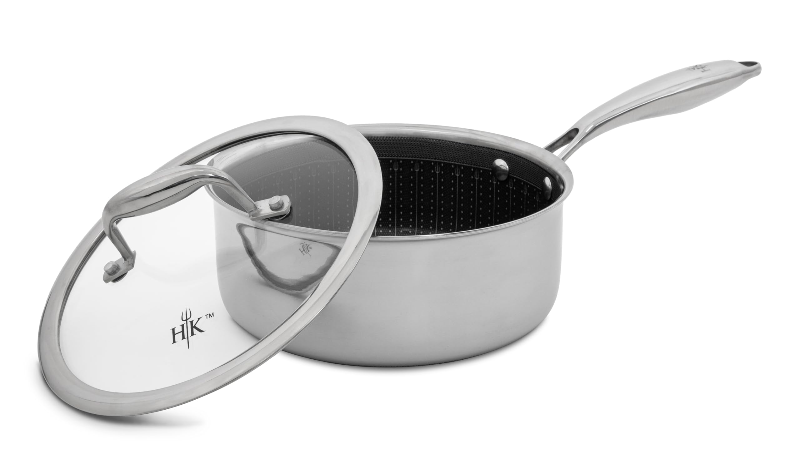 Hell's Kitchen Hybrid 2.5 Qt Saucepan and lid, Tri-Clad Stainless Steel and Nonstick Ceramic, PFAS Free, no PFOA, PTFE, or Teflon, Non Toxic Cookware, Metal Utensil Safe, All Cooktops and Oven Safe