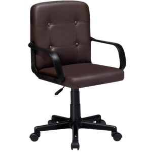 vecelo desk chair, home office swivel chairs pu leather height adjustable with wheels, coffee