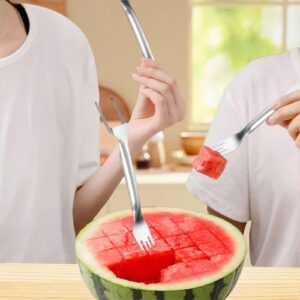 2-in-1 Stainless Steel Fruit Cutter,Watermelon Fork Slicer Cutter Slicer Tool, Dual Head Fruit Forks Slicer Watermelon Cutter Tool, for Home Kitchen Camping Gadget (2PCS)