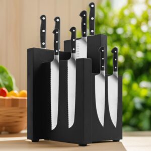 Resafy Black Magnetic Knife Block Knives Display Stable Board Knife Holder Rack Magnetic Stands with Strong Enhanced Magnets on Both Sides Anti-slip Feet