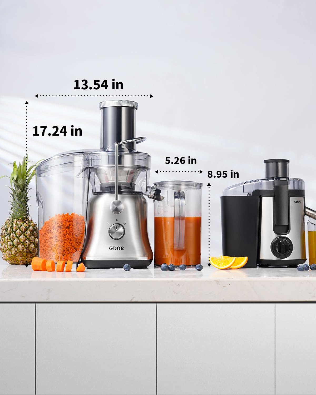 GDOR 1300W Powerful Juicer with Larger 3.4" Feed Chute, Titanium Enhanced Cutting System, Centrifugal Juice Extractor Maker with Heavy Duty Full Copper Motor, Dual Speeds, BPA-Free, Silver