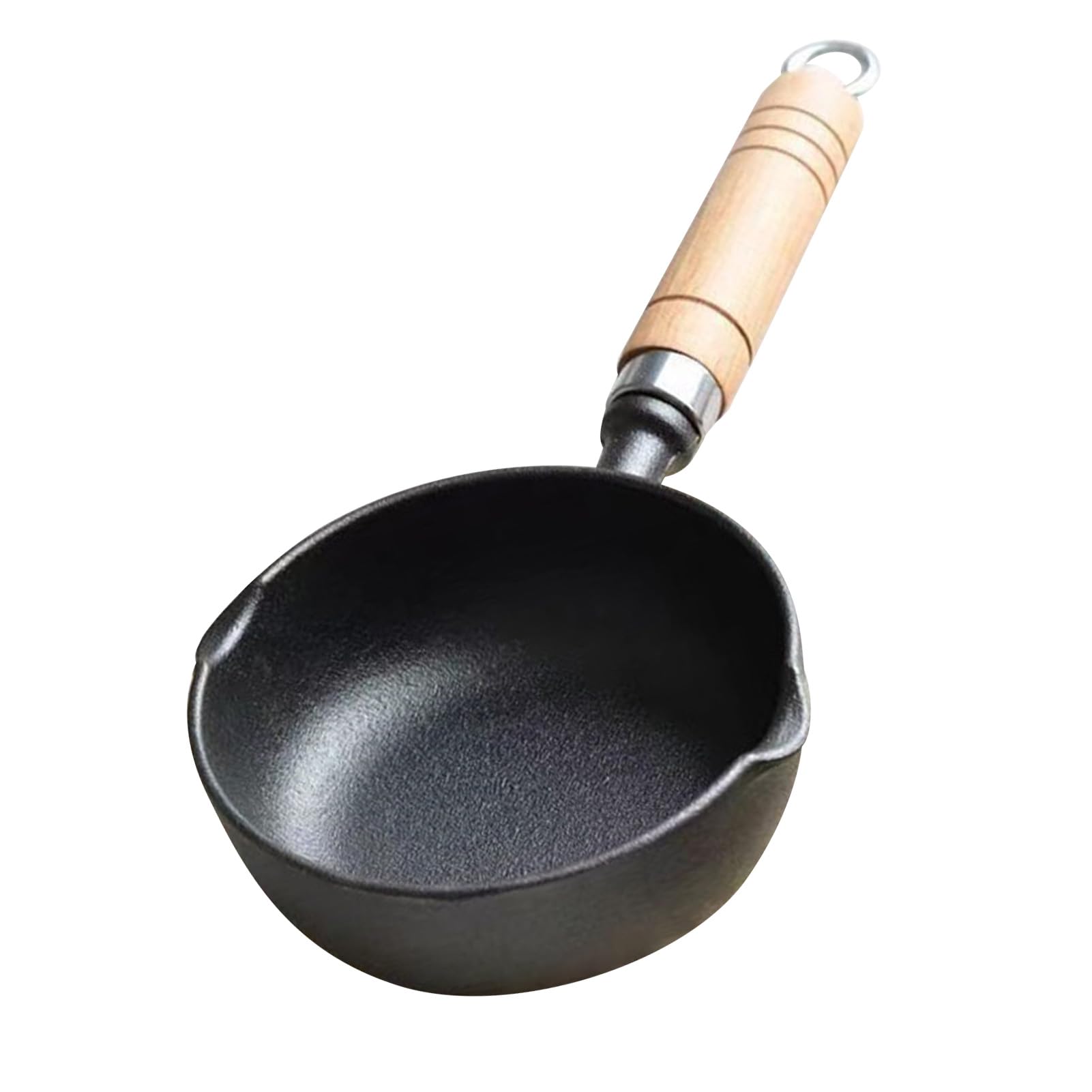 Cast Iron Melting Pot, Mini Egg Frying Pan Oil Heating Pan Milk Butter Warmer Pot with Wood Handle for Home Kitchen