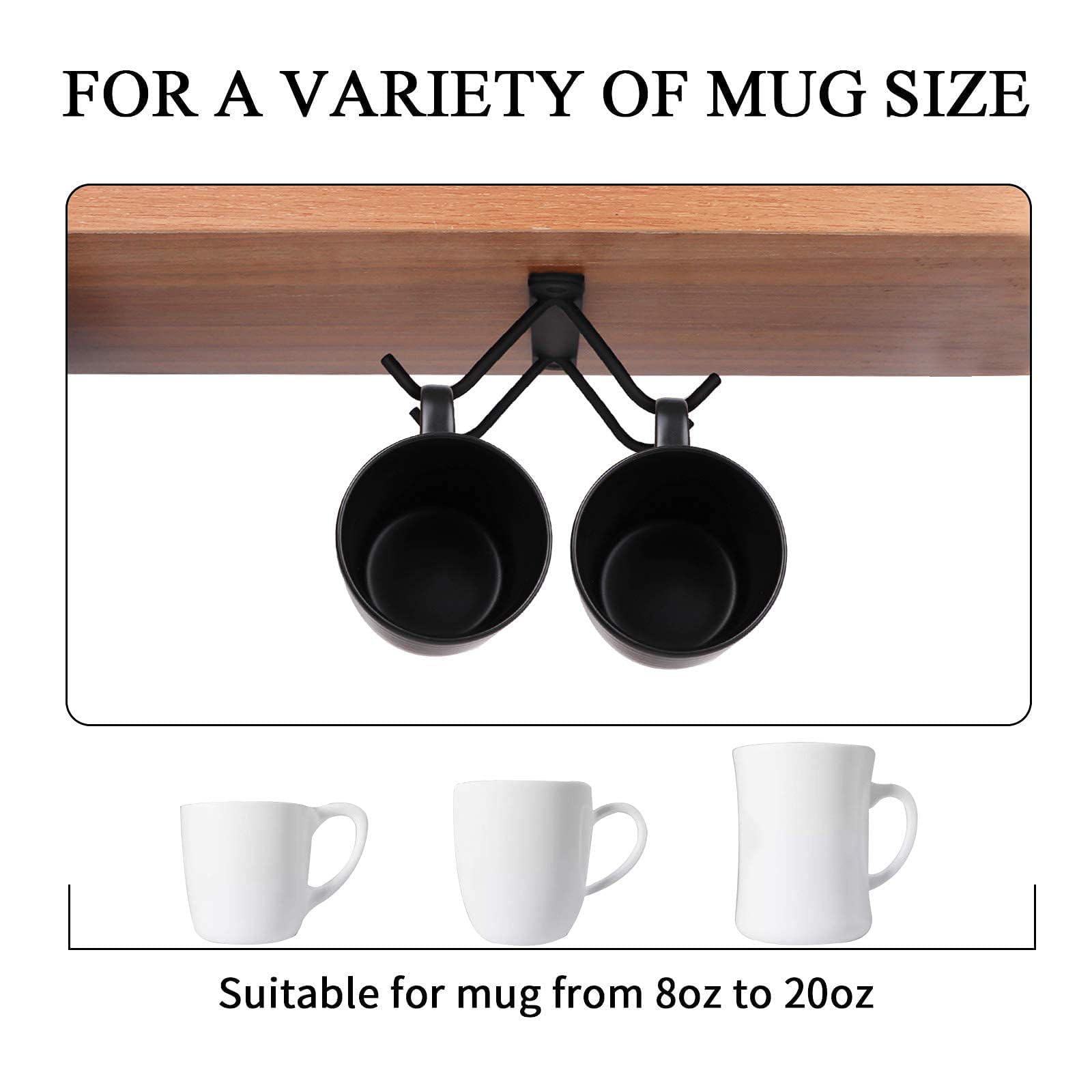 AMUFYSHH 4 Packs Mug Hooks Under Cabinet, Coffee Cup Hooks for Hanging Under Shelf, Mugs Organizer Rack with 16 Hooks for Displaying Mugs, Coffee Cups and Kitchen Utensils, Coffee Bar Accessories