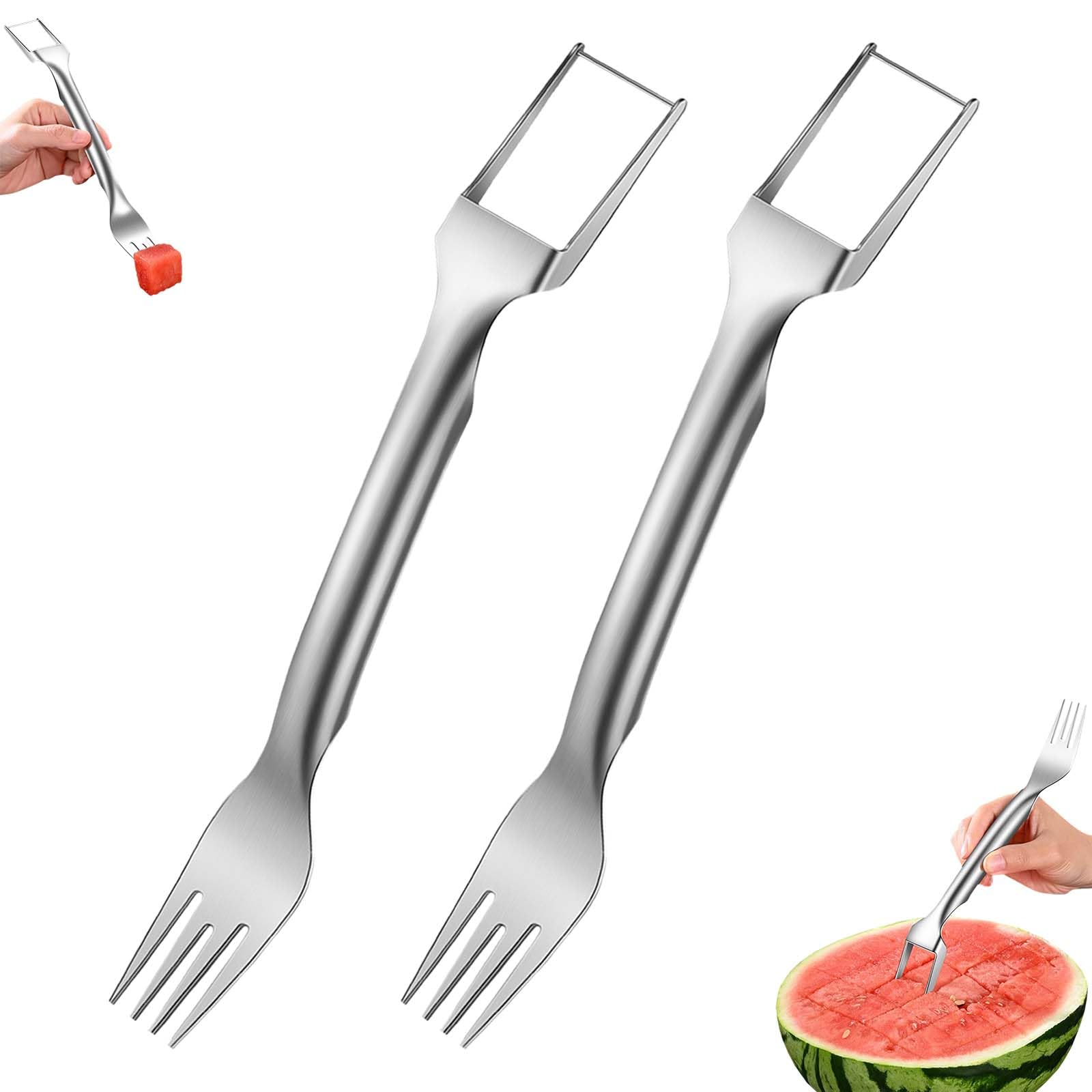 2-in-1 Stainless Steel Fruit Cutter, 2024 New Watermelon Fork Slicer Cutter Slicer Tool, Dual Head Fruit Forks Slicer Knife (2Pcs)