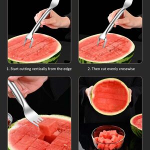 2-in-1 Stainless Steel Fruit Cutter, 2024 New Watermelon Fork Slicer Cutter Slicer Tool, Dual Head Fruit Forks Slicer Knife (2Pcs)