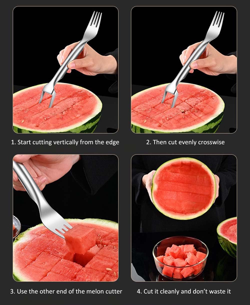 2-in-1 Stainless Steel Fruit Cutter, 2024 New Watermelon Fork Slicer Cutter Slicer Tool, Dual Head Fruit Forks Slicer Knife (2Pcs)