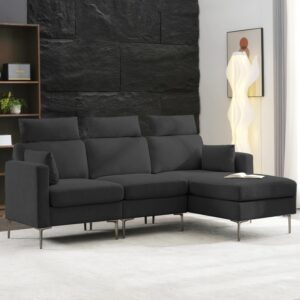 rowhy 90.6'' oversized convertible sectional couches for living room, 3 seat large modular sectional sofa, high back modern l shaped couch with reversible chaise, dark gray