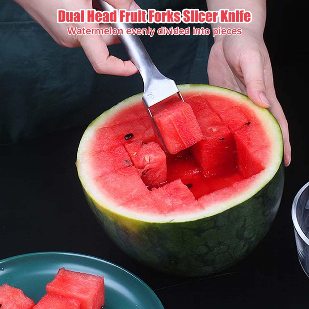 2-in-1 Stainless Steel Fruit Cutter, 2024 New Watermelon Fork Slicer Cutter Slicer Tool, Dual Head Fruit Forks Slicer Knife (2Pcs)