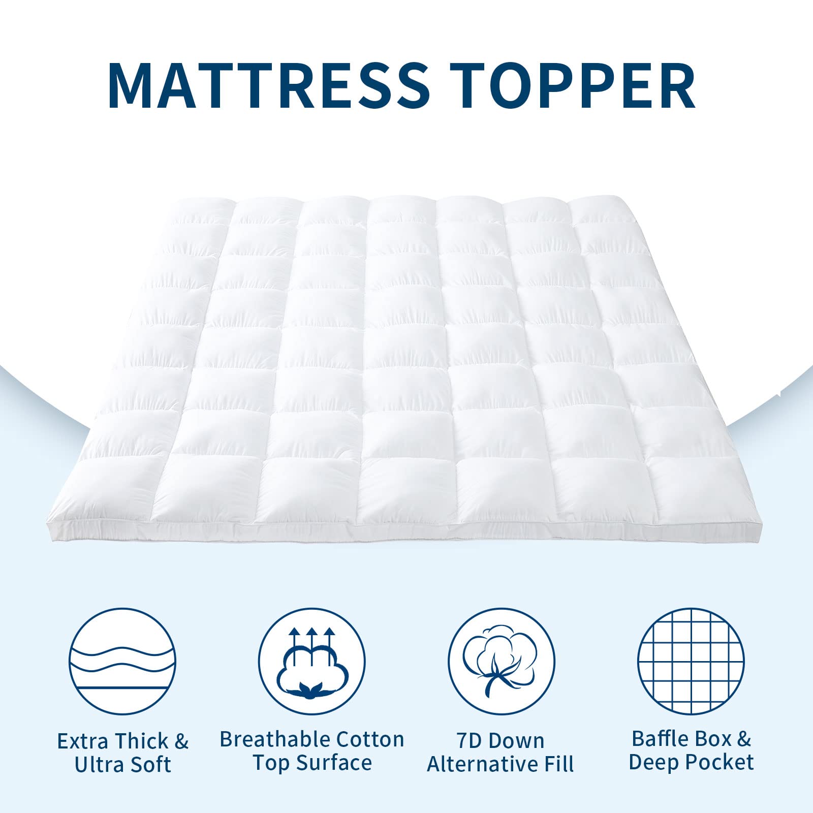 Mr.Ye Mattress Pad Queen Size Extra Thick Mattress Topper Soft Cotton Mattress Protector Mattress Cover with 8-21" Deep Pocket, White, 60x80 Inches