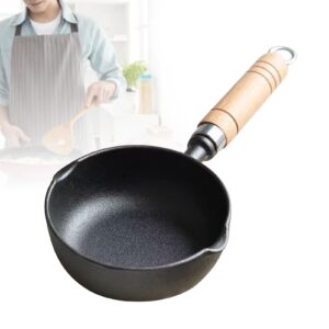 Cast Iron Melting Pot, Mini Egg Frying Pan Oil Heating Pan Milk Butter Warmer Pot with Wood Handle for Home Kitchen