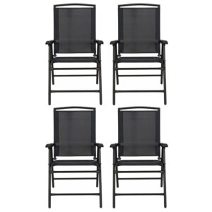 four seasons courtyard sunny isles outdoor arm chairs foldable outdoor patio seating steel frame sling fabric furniture set, 4 pack, black