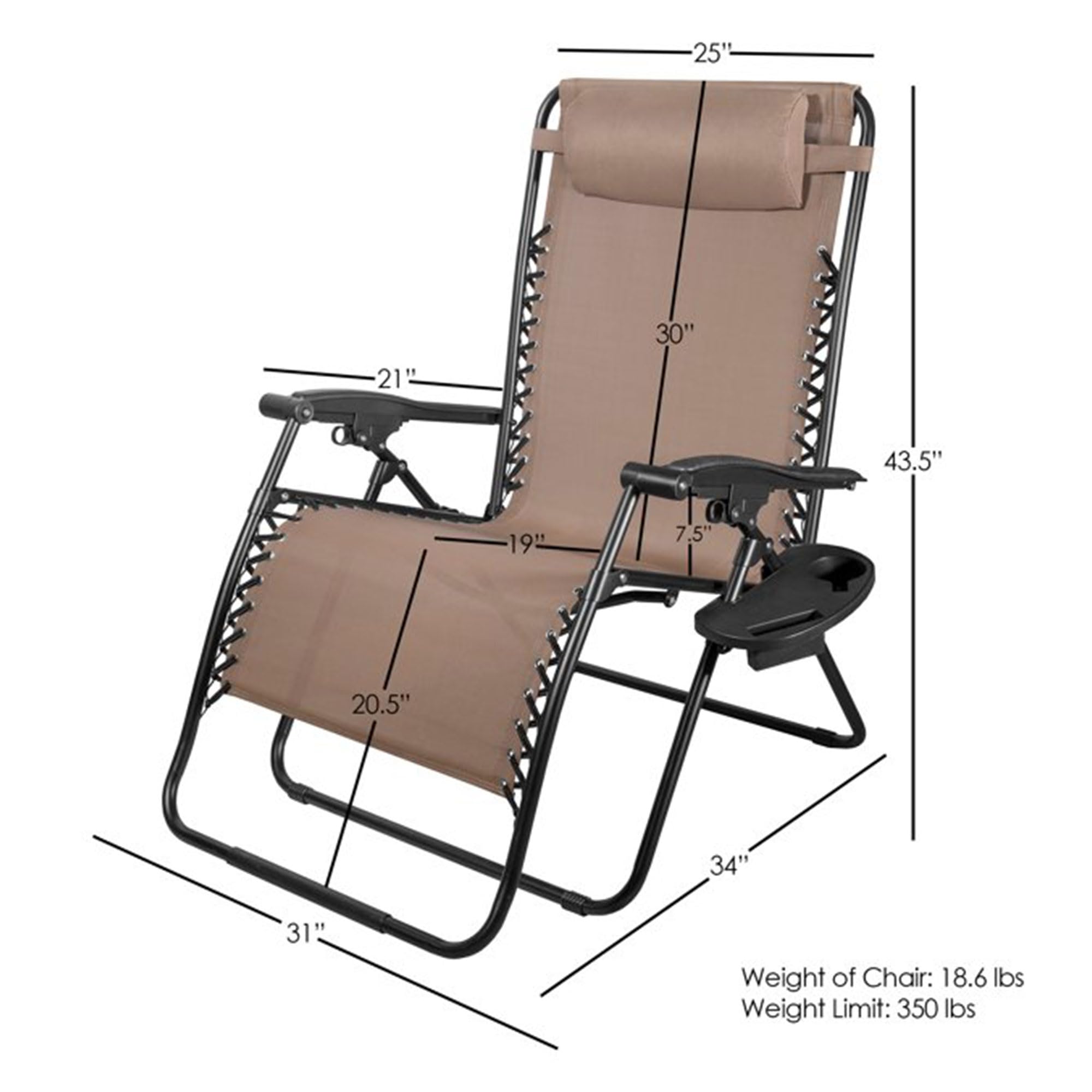 Four Seasons Courtyard Sunny Isles XL Zero Gravity Outdoor Patio Reclining Chair Steel Frame Comfortable Lounge Seating Furniture Set, 3 Pack, Brown