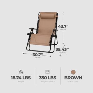 Four Seasons Courtyard Sunny Isles XL Zero Gravity Outdoor Patio Reclining Chair Steel Frame Comfortable Lounge Seating Furniture Set, 3 Pack, Brown