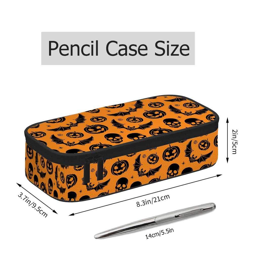 Xuwenz Spider Bat Pencil Case Organizer Orange Halloween Skull Skeleton Pumpkin Festival Pencil Bag Big Capacity for Office School Student College Adult Teen Gift