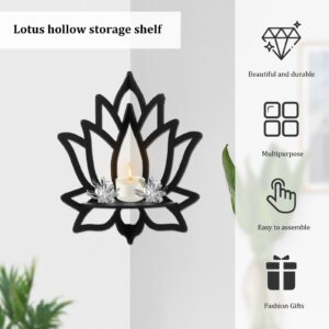 Tcwhniev Water Lily Flower Corner Shelves, Wooden Water Lily Crystal Shelf, Black Wall Crystal Display Shelf Decorative Water Lily Floating Shelf Wall Hanging Shelves for Bedrooms Offices Living Room