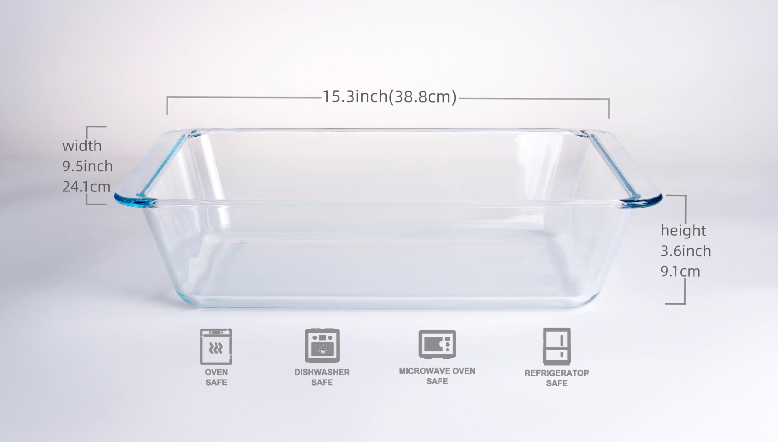 Deep Clear Glass Baking Dish, Rectangular Tempered Glass Baking Pan, The Largest casserole dish. -5.4 Liter