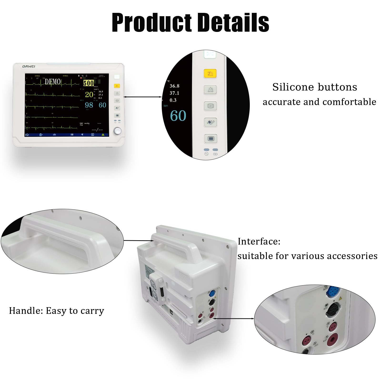 12.1-inch Display PET Vet Patient Monitor Multi 6 Parameter ICU Machine Veterinary ECG, SPO2, HR, NIBP, RESP, Temp for Cat, Dog, Mouse, Animals use