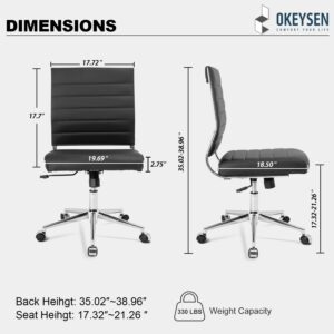 Okeysen Armless Office Desk Chair, Mid Back Ergonomic Swivel Conference Room Chair, Adjustable Height PU Leather Home Desk Chair, Modern Small Rolling Computer Task Chair, Black