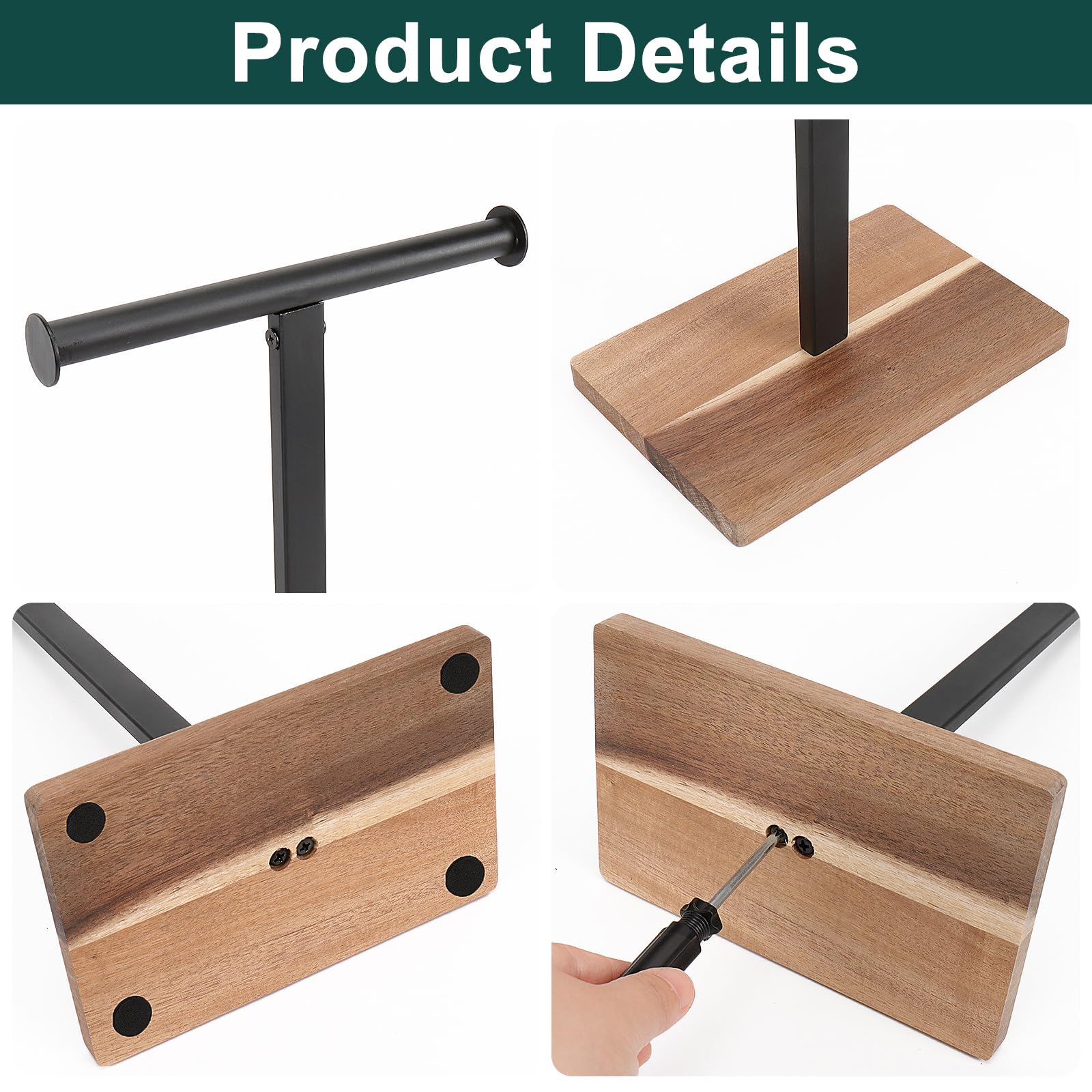 BathAce Hand Towel Holder, T-Shape Hand Towel Stand for Bathroom, Stand Hand Towel Rack Free-Standing Towel Bar for Bathroom Kitchen Countertop, Metal (14IN-Wooden Base, Black)