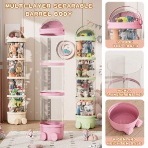 MOFGOE Pink Stuffed Animal Storage Tube, Transparent Toy Display Case, Large Storage Baskets for Kids Toys Room with LED String Light, Toy Storage for Room Decor,162cm