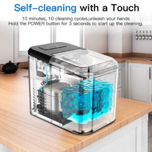 Ice Makers Countertop with Reservation, 28LBs/24H, 9 Ice Cubes Ready in 6 Mins, Self-Cleaning Ice Maker Machine with Basket and Scoop for Home, Kitchen, Camping, RV, Stainless Steel