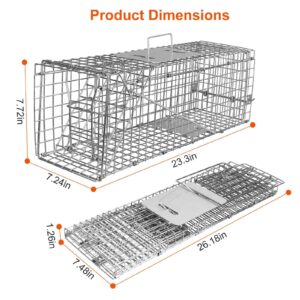 Humane Live Animal Cage Trap, 23.3x7.2x7.7 Inches Humane Cat Trap for Stray Cats,Rabbits,Squirrels Outdoor Small Animal Trap, Humane Catch & Release