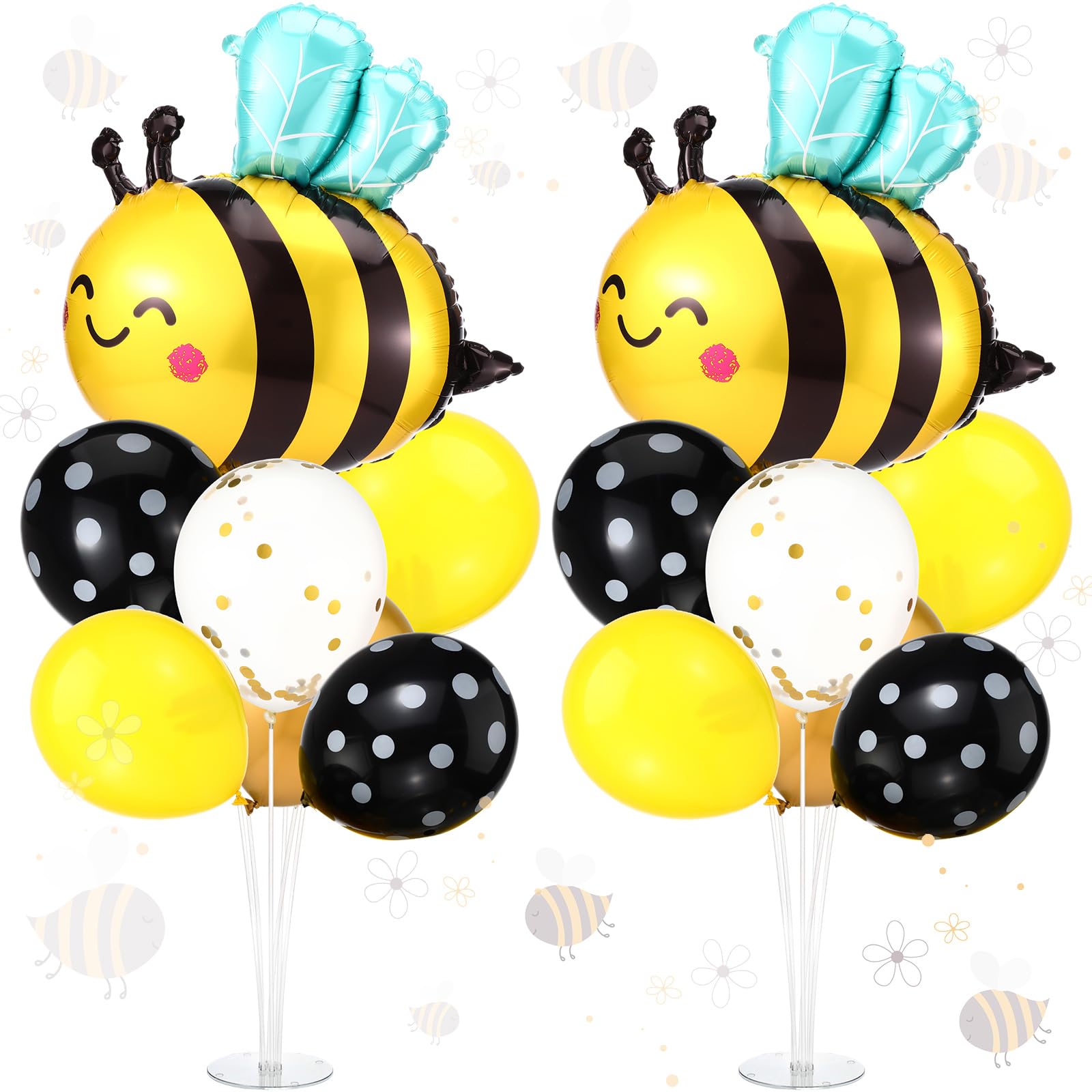 JellyArch 2 Sets Bee Theme Birthday Supplies Table Centerpiece Balloons Stand Kit with Honey Bee Foil Balloons and Latex Balloons for Honeybee Baby Shower Decorations Bee Themed Birthday Supplies