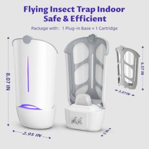 Flying Insect Trap for Indoor, Fruit Fly Traps for Home, Fly Trap Captures Fruit Flies, Moths, Houseflies, Mosquito and Gnats for Indoors (1 Plug-in Base + 1 Refill Cartridge)