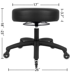 Chair Master 17" Round Vinyl Fabric Stool, Table Height, 360 deg Level Activation, Heavy Duty, Lab, Medical, Garage, Home, Spa, Cleanroom (Rubber Roller, Black)