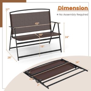 Giantex Outdoor Bench, Folding Garden Bench for 2 Persons, Patio Loveseat with Metal Armrests, 43" Lx26 Wx37 H, 400 LBS Weight Capacity, Outside Patio Chairs for Porch Lawn Yard