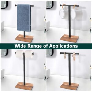 BathAce Hand Towel Holder, T-Shape Hand Towel Stand for Bathroom, Stand Hand Towel Rack Free-Standing Towel Bar for Bathroom Kitchen Countertop, Metal (14IN-Wooden Base, Black)